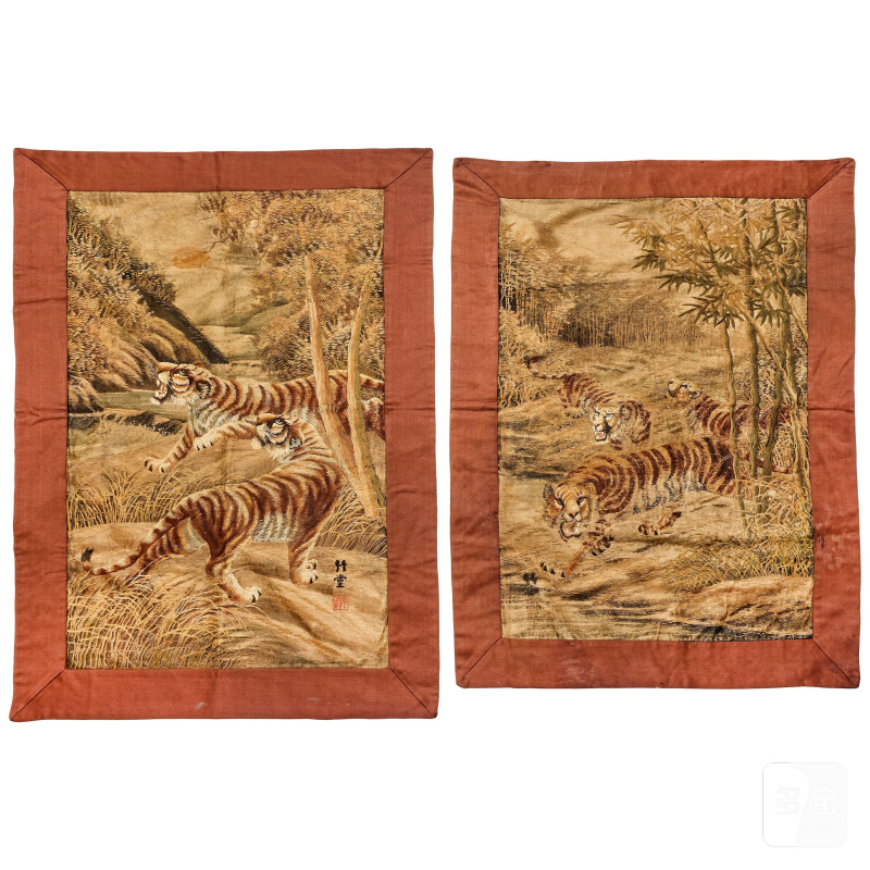 明治時代 十九世紀晚期/二十世紀早期 綉虎紋屏三件 | THREE SILK-EMBROIDERED 'TIGER' PANELS - 图10